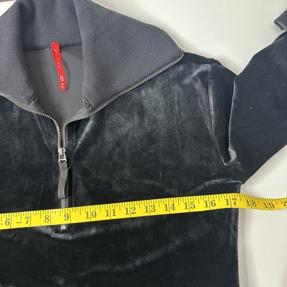 Spanx Sweatshirt Top Womens XS Black Velvet Air Essentials 1/2 Zip Pull Over - Picture 9 of 11